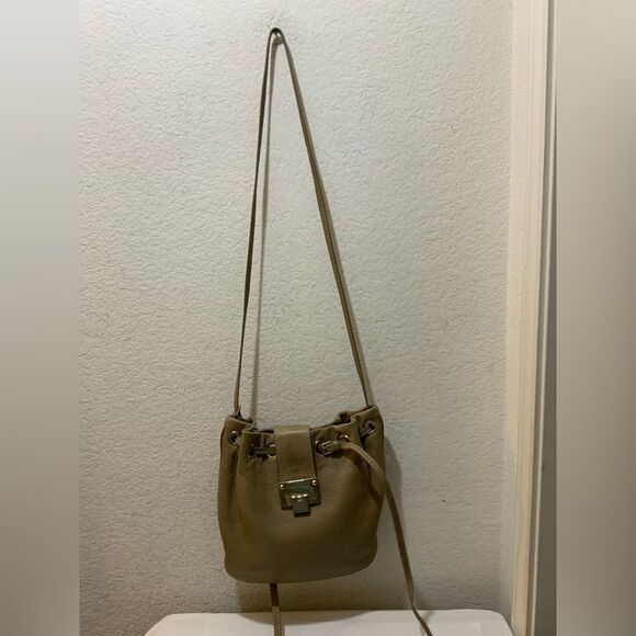 Jimmy Choo [Authentic] Ryad Sandy Brown Leather Flip Lock Crossbody Bag - Picture 1 of 16